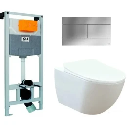 Инсталляция Oli120 с унитазом Creavit Free, сиденьем и панелью SLIM хром