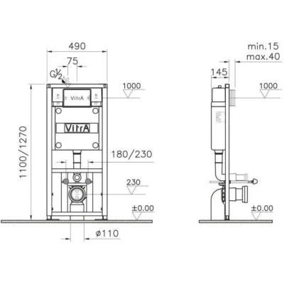 Унитаз подвесной Vitra Sento L-Box 9830B003-7207 инсталляция с клавишей, унитазом и сиденьем