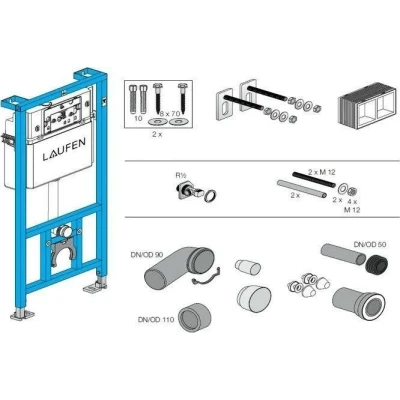 Инсталляция с унитазом Laufen Pack Pro Rimless 869966000000R с сиденьем и клавишей