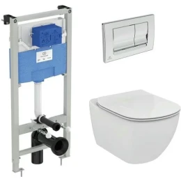 Инсталляция с унитазом Ideal Standard Tesi Aquablade + кнопка Solea M1 хром T387201
