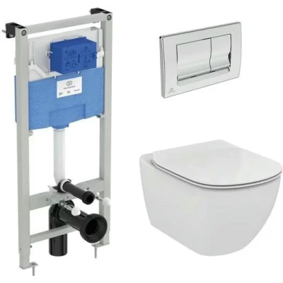 Инсталляция с унитазом Ideal Standard Tesi Aquablade + кнопка Solea M1 хром T387201