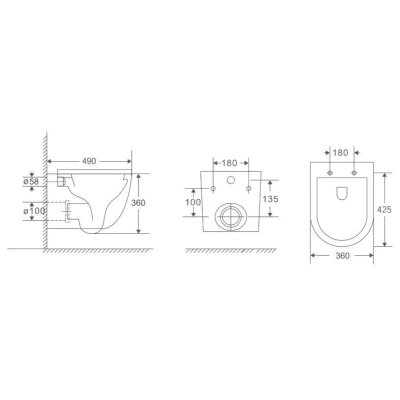 Комплект инсталляции Berges Novum 525 с унитазом Okus Rimless и кнопкой O3 043389