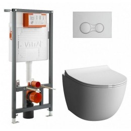 Унитаз подвесной Vitra Sento L-Box 9830B003-7207 инсталляция с клавишей, унитазом и сиденьем