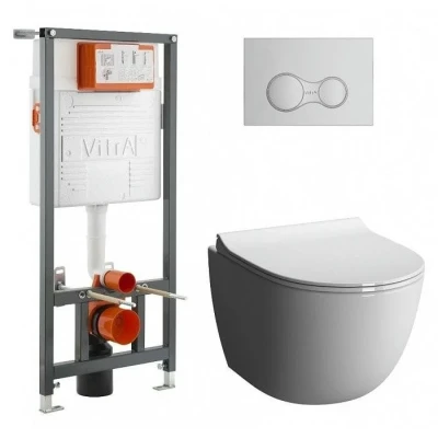 Унитаз подвесной Vitra Sento L-Box 9830B003-7207 инсталляция с клавишей, унитазом и сиденьем