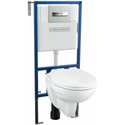 Инсталляция Eccellenza Tecnica с кнопкой хром и унитазом Grohe Lecico Perth