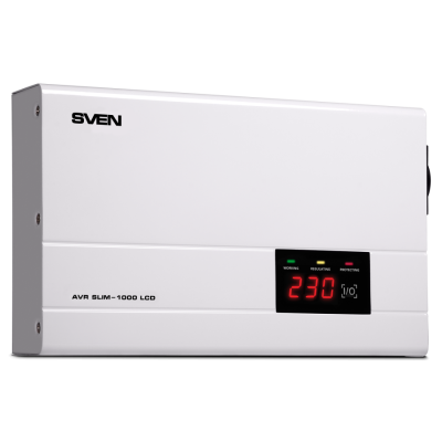 Купить Стабилизатор напряжения SVEN AVR SLIM-1000 LCD (1000VA/800W) в магазине Mirkotlov.by (Мир Котлов) - отличное качество. Купить Стабилизатор напряжения SVEN AVR SLIM-1000 LCD (1000VA/800W)