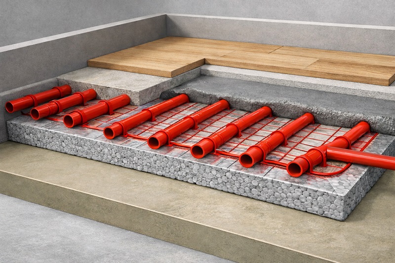 Укладка трубы теплого пола в разрезе