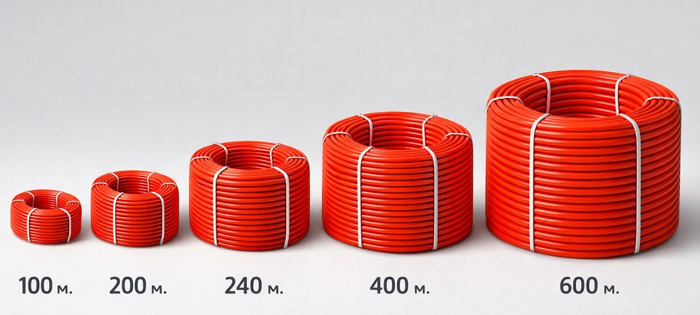 вид трубы сшитого полиэтилена длине 100м, 200м, 400м, 600м